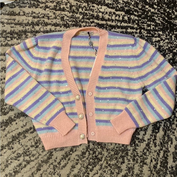 Alessandra Rich Stripe Mohair Knitted Cardigan With Hotfix size 44 - Picture 2 of 9
